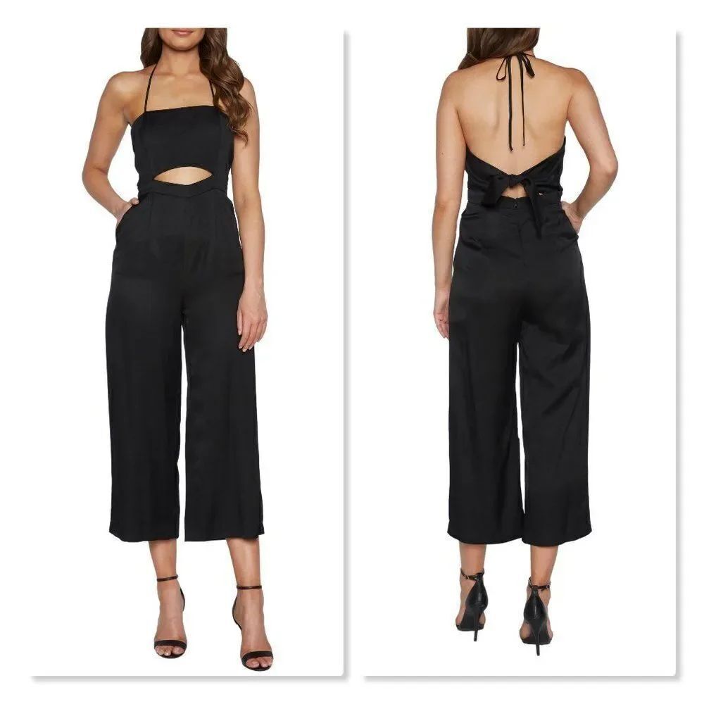 Bardot Geo Peekaboo Detail Crop Jumpsuit In Black - NEW Sz 8